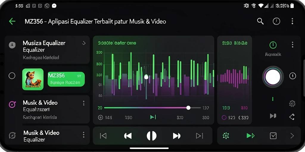 Antarmuka aplikasi Equalizer MZ356 dengan pengaturan audio yang lengkap.
